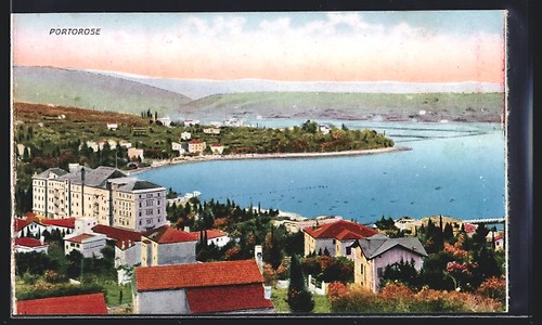 Ansichtskarte portorose blick - ansichtskarte, portorose,