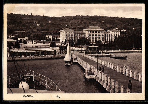 Ansichtskarte portorose pier - ansichtskarte, portorose,
